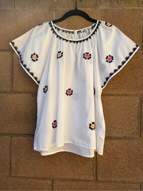 Madewell White Embroidered Flutter-Sleeve Cotton Top